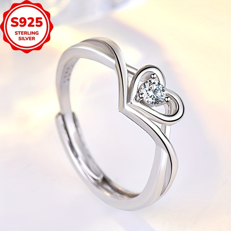 925 Sterling Silver Heart Shaped Ring with Adjustable Closure
